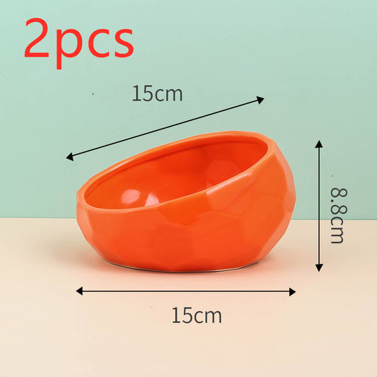 Premium Pet Supplies Bowl Ceramic Cat Bowl Dog Bowl Oblique Mouth With Unique Rack