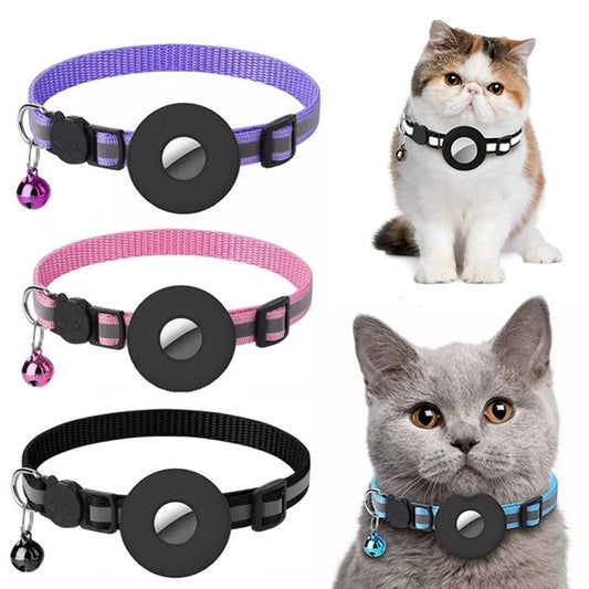 Airtag Cat Collar, Breakaway Cat Airtag Collar with Luminous & Reflective Pattern Strap, Lightweight Kitten Collar for Apple Air tag, Cats, Kittens (9-13")