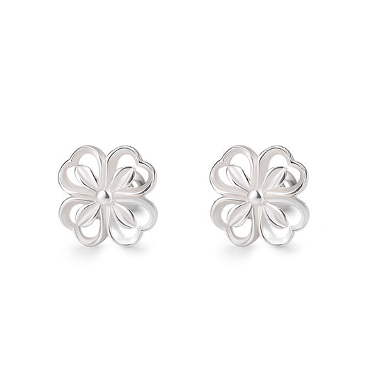 S999 Unisex Electroplated Sterling Silver Sweet Flowers Cute Screw Ear Bone Stud Earrings Full Body Silver